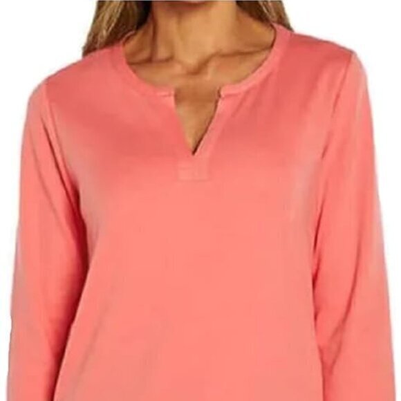 "NWT"ORVIS Ladies Pima Cotton ¾ Sleeve Split Neck Top, Medium, Pink‎ (Tea Rose) - Picture 15 of 15